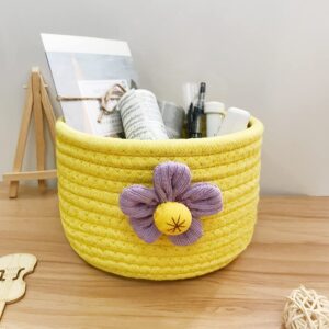 Oaixuilhy 2 Pack Cotton Rope Basket Small Woven Basket for Living Room Shelves Desk Decor (Yellow)