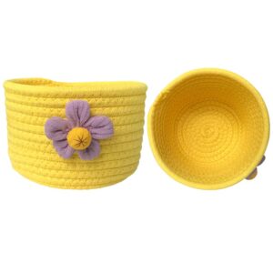 Oaixuilhy 2 Pack Cotton Rope Basket Small Woven Basket for Living Room Shelves Desk Decor (Yellow)