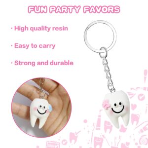 18 Pack Tooth-Shaped Resin Keychains, Dental Key Rings Handbag Pendants Gifts for Dentist, Dental Patients, Birthday Graduation Gifts for New Dentists, Basket Stuffers Party Favors