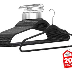 DEILSY™ Clothes Hangers Plastic Hangers - Durable Non-Velvet Plastic Hangers - Slim Hangers, Classic Shirt and Pant Hangers Black Plastic Hangers for Everyday Use Plastic Hangers 20 Pack