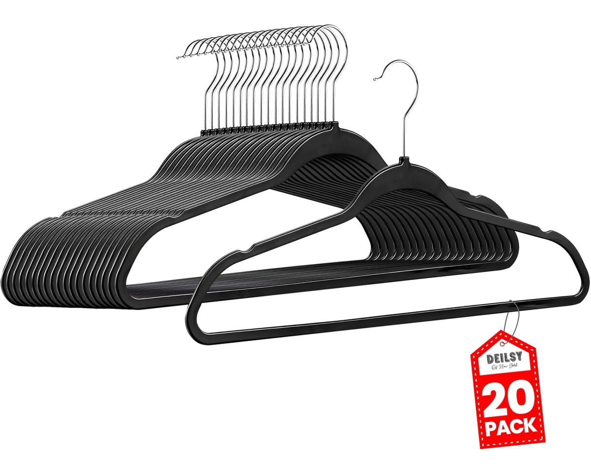 DEILSY™ Clothes Hangers Plastic Hangers - Durable Non-Velvet Plastic Hangers - Slim Hangers, Classic Shirt and Pant Hangers Black Plastic Hangers for Everyday Use Plastic Hangers 20 Pack