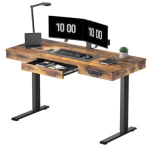 AIMEZO 55'' Standing Desk with Drawers Stand Up Electric Standing Desk Adjustable Height, Sit Stand Desk Computer Workstation with Storage, USB Charging, Computer Desk for Home Office,Rustic Brown