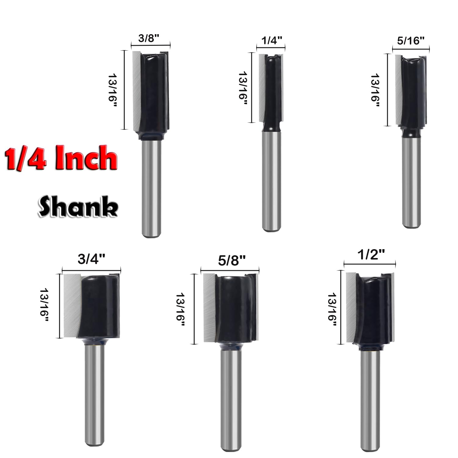 6Pcs Straight Router Bit Set 1/4 Shank, Double Flute Straight Bit Dado Straight Cut Router Bit, Cut Dia 3/4", 5/8", 1/2", 3/8", 5/16", 1/4", Straight Router Bit for Woodworking Groove by SICWOOD