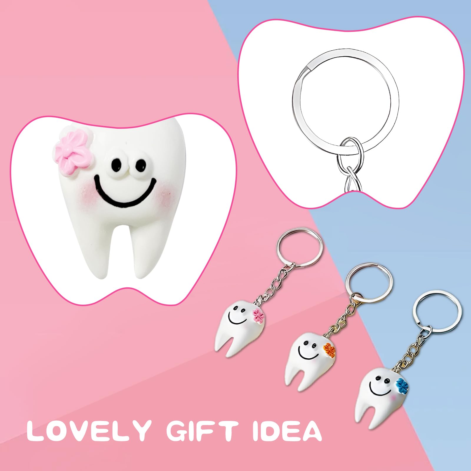 18 Pack Tooth-Shaped Resin Keychains, Dental Key Rings Handbag Pendants Gifts for Dentist, Dental Patients, Birthday Graduation Gifts for New Dentists, Basket Stuffers Party Favors