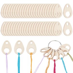 benecreat 100pcs teardrop wood thread drops, 1.9x1.3inch wood cross stitch thread organization with floss ring for craft diy sewing storage, 2mm thick