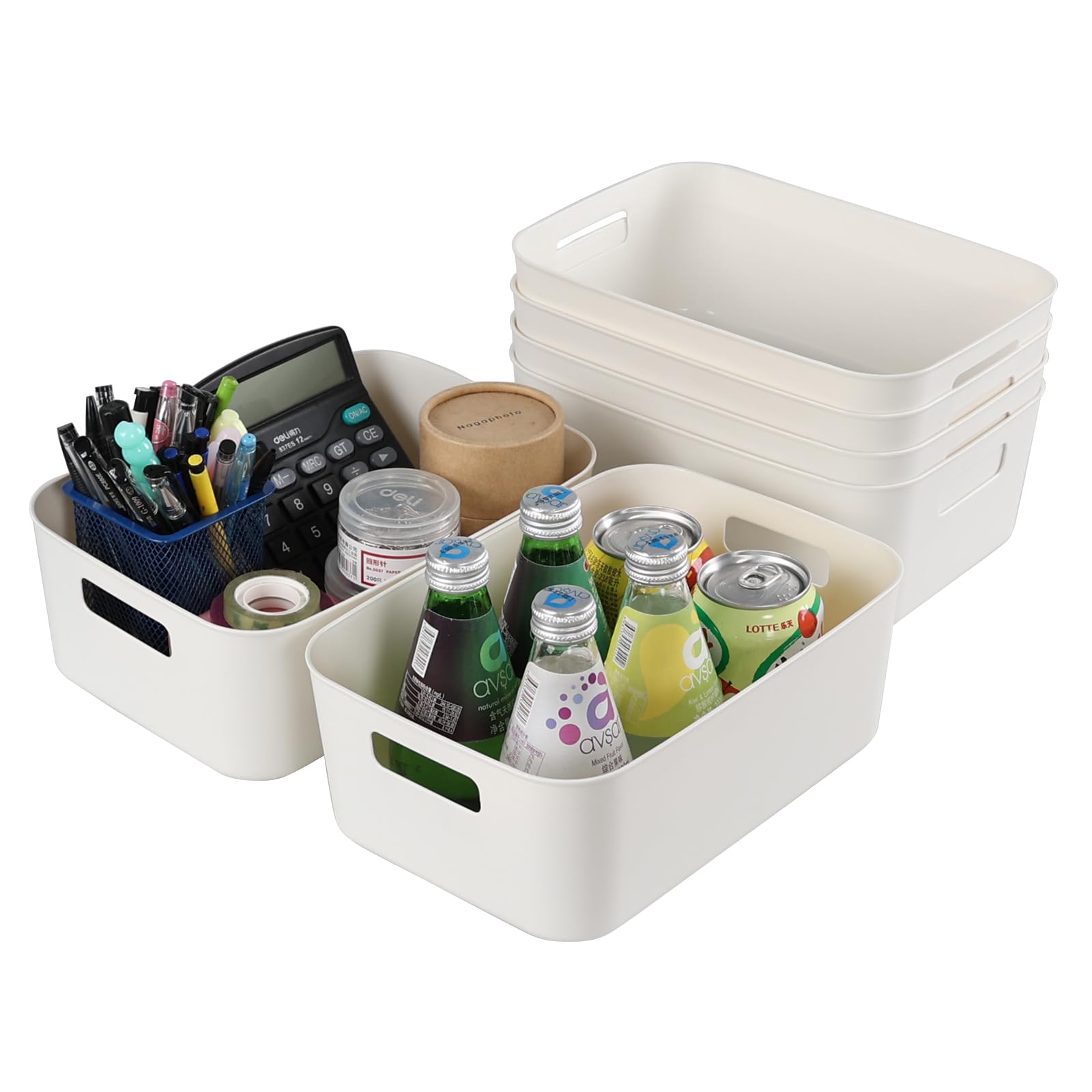 Hespama 6 Pack Small Plastic Storage Bins, White Organizer Basket Bins