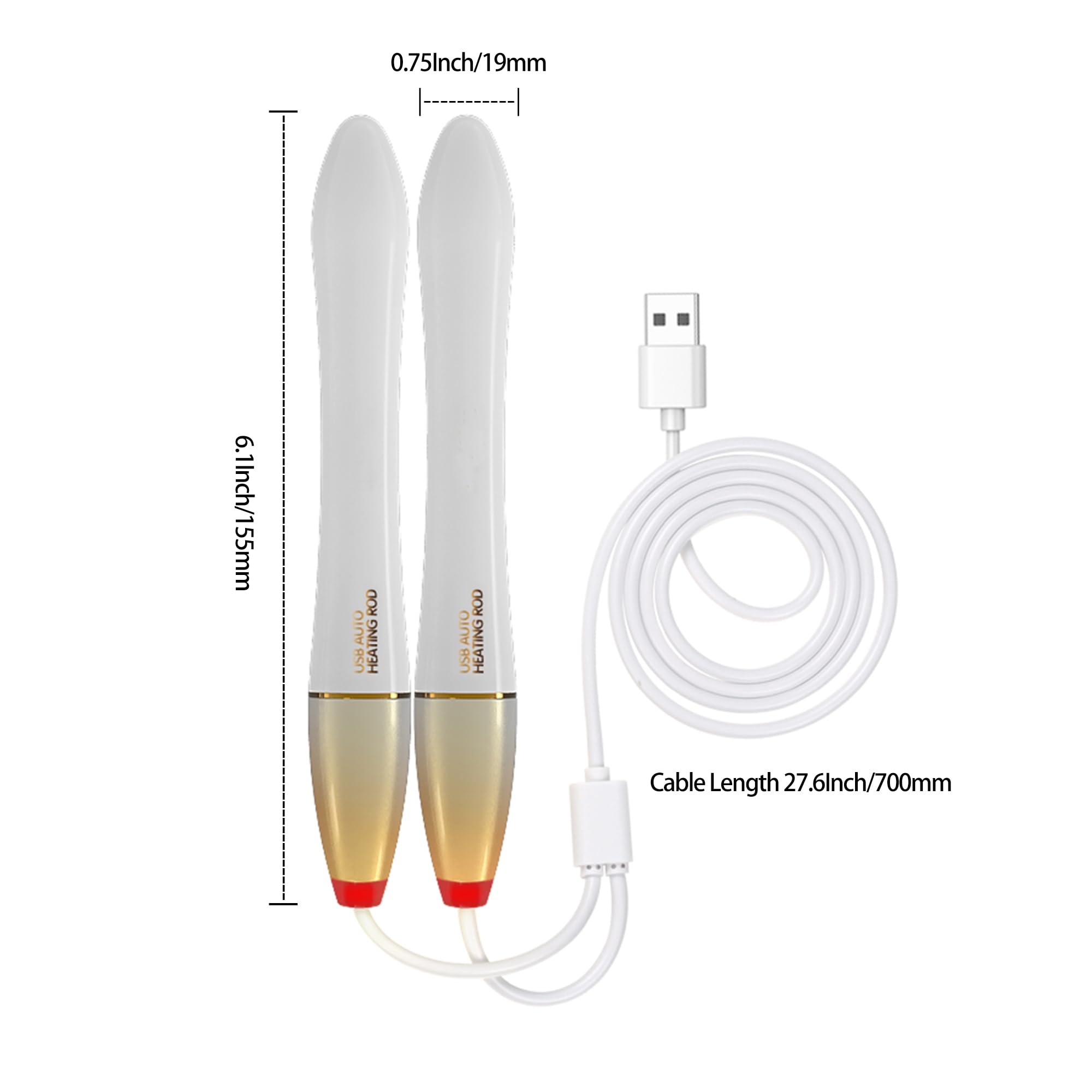 Double Heads USB Heating Rod for Doll, LED Indicator Portable Toy Warmer, Automatic Temperature Control USB Warmer, Safe, Fast Heating and Waterproof, Dual Heater in 1 Cable, White