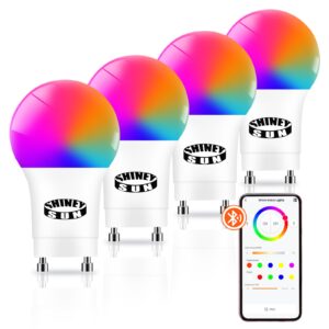 sunshiney twist in light bulb, a19 gu24 12w 1200lm smart bluetooth 2 prong led lightbulb, 2700k-6500k dimmable music sync rgbcw color changing led lightbulbs, app control, 4pack