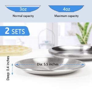 Stainless Steel Cat Dishes for Food and Water Bowls for Kittens and Baby Cats Small Pets Relief of Whisker Fatigue -2 Sets Shallow Style