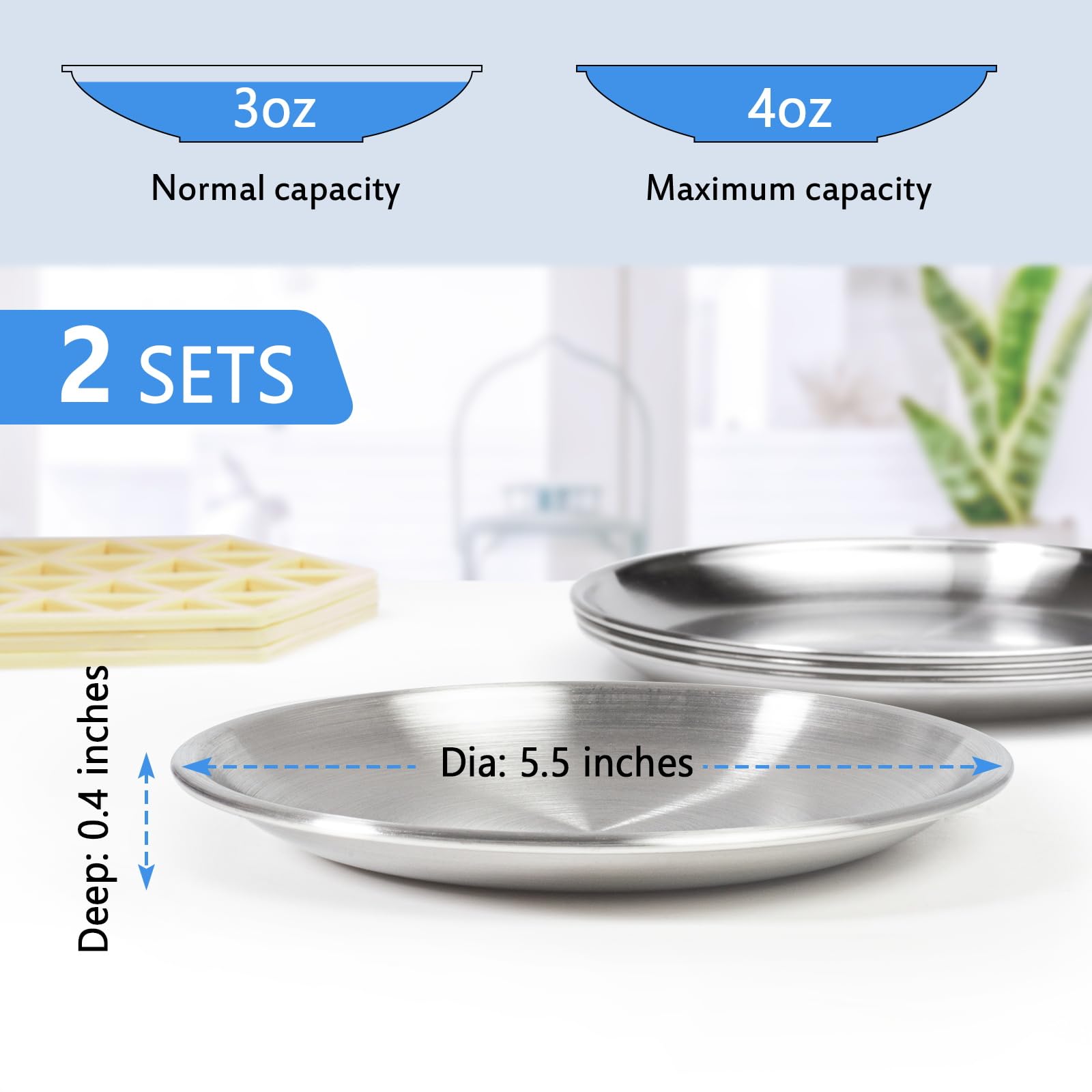 Stainless Steel Cat Dishes for Food and Water Bowls for Kittens and Baby Cats Small Pets Relief of Whisker Fatigue -2 Sets Shallow Style