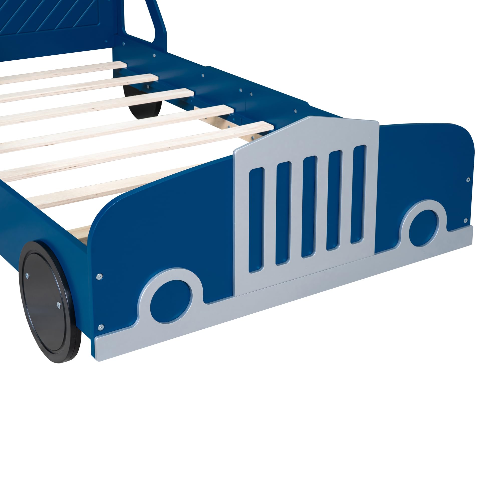 Acosure Twin Size Car-Shaped Platform Bed with Wheels,Automotive Design Bed Frame W/Rails on Both Sides Beside Headboard,Footboard,Slat Support,Easy Installation,for Kids Boys Girls Teens,Blue