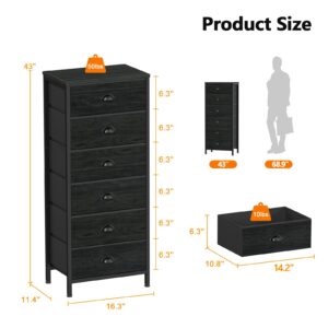 Furnulem Dresser for Bedroom with 5 Fabric Drawers, Vertical Chest of Drawers and Nightstand for Bedroom, Black Furniture with Fabric Drawer Organizer Unit in Living Room,Closet,Entryway,Hallyway