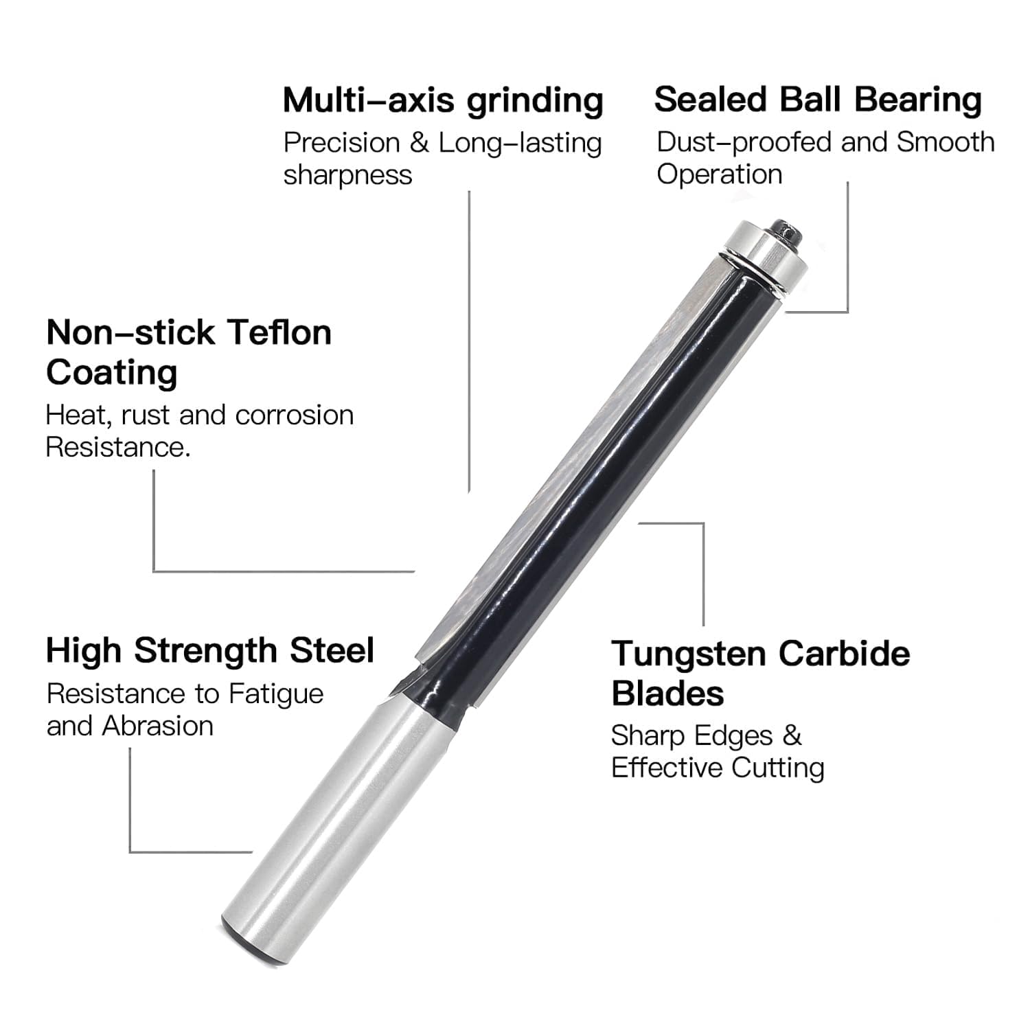 SICWOOD Extra Long Flush Trim Router Bit 1/2 Shank, 3-Inch Height X 1/2-Inch Diameter, Carbide Tipped, Top Bearing Template Flush Cut Trim Router Bit, for Woodworking Trimming