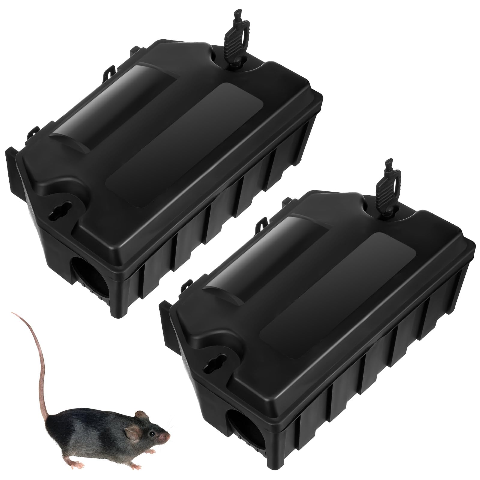 2 Pcs Rodent Bait Station with Keys & Dual Locking & Hanging Function Indoor Outdoor for Rats Mice, Reusable Rat Trap for Storing Mouse Poisoning Bait Block, Safe Pest Control for Kids & Pets (Large)