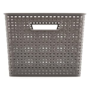 EZOWare 18 Quarts Woven Plastic Storage Basket Bin Set, Large Organizer Knit Tote Box - Set of 6, Gray