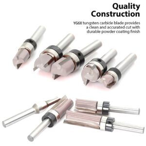 SICWOOD 9pcs Pattern Flush Trim Router Bit 1/4 Shank, Carbide Tipped Top Bearing Template Pattern Router Bit, Straight Flush Cut Router Bit, for Wood Trimming