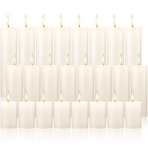 nuogo 24 pcs ivory pillar candles bulk set of 3 long burning wax pillar candles 2 in x 3, 6, 8 inch dripless unscented smokeless candles for wedding party spa lantern fireplace home