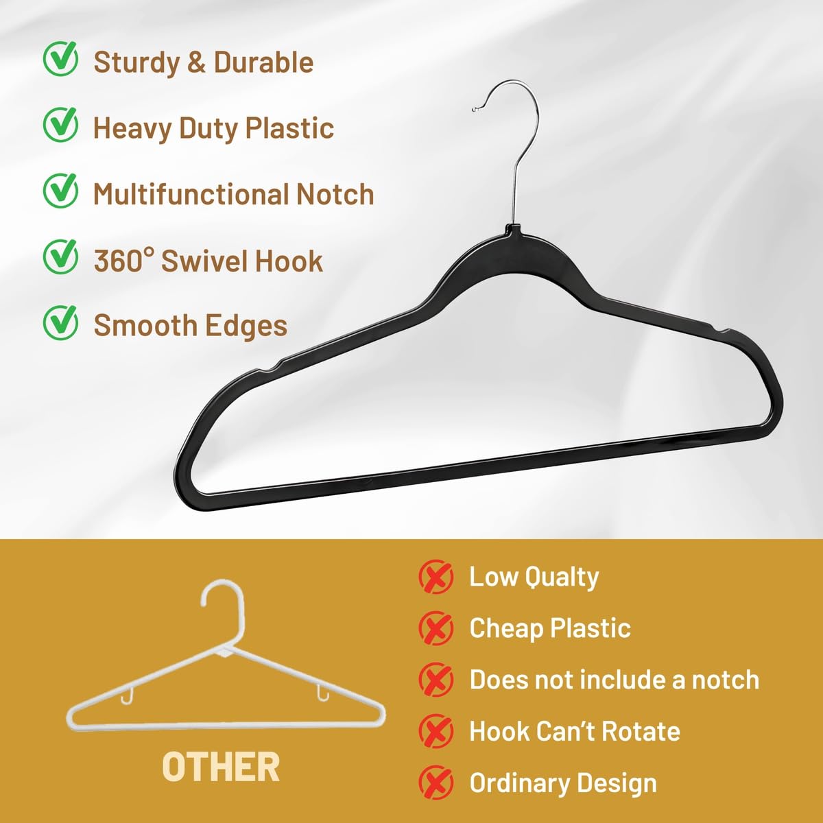 DEILSY™ Clothes Hangers Plastic Hangers - Durable Non-Velvet Plastic Hangers - Slim Hangers, Classic Shirt and Pant Hangers Black Plastic Hangers for Everyday Use Plastic Hangers 20 Pack