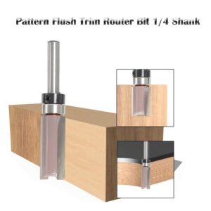 SICWOOD 9pcs Pattern Flush Trim Router Bit 1/4 Shank, Carbide Tipped Top Bearing Template Pattern Router Bit, Straight Flush Cut Router Bit, for Wood Trimming