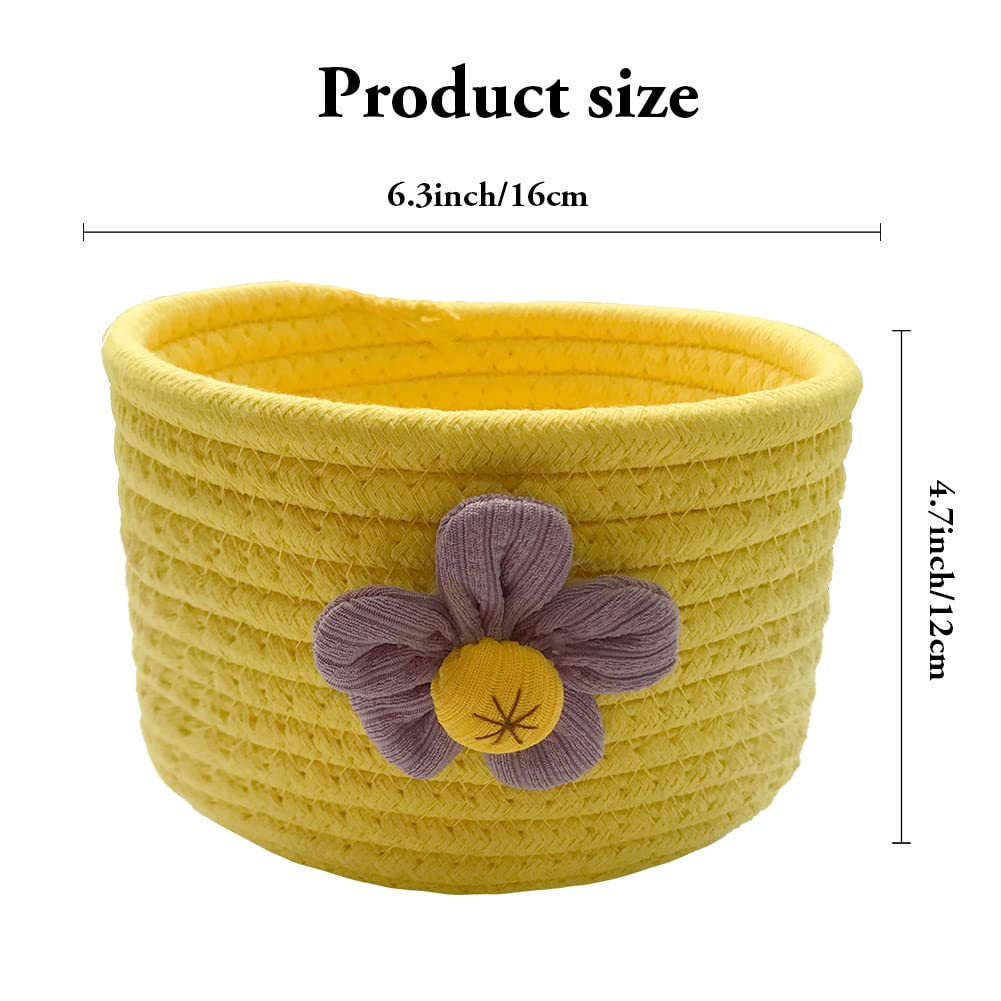 Oaixuilhy 2 Pack Cotton Rope Basket Small Woven Basket for Living Room Shelves Desk Decor (Yellow)