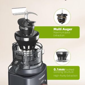 Cold Press Juicer with 8 Juice Bottles - Masticating Juicer Machines for Fruits and Veggies, 4.25" Large Feed Chute, Easy to Clean