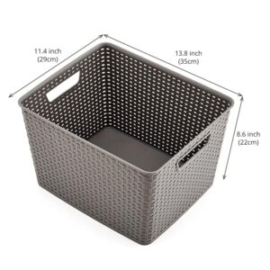 EZOWare 18 Quarts Woven Plastic Storage Basket Bin Set, Large Organizer Knit Tote Box - Set of 6, Gray