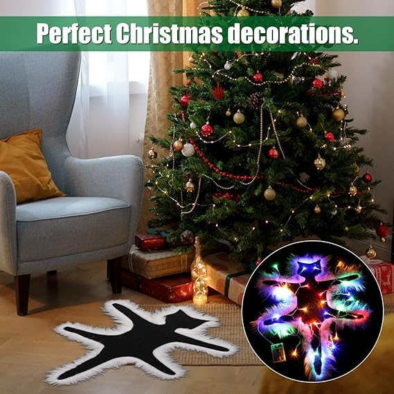 Quixal Light Up Fried Cat Rug - Funny Christmas Decorations, USB-Powered Lights, Always On or Flashing, National Lampoon's Style