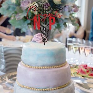 Congrats NP Cake Topper, Congrats Nurse, Future Nurse, 2024 Nursing School Graduation Party Decorations Black & Red Glitter