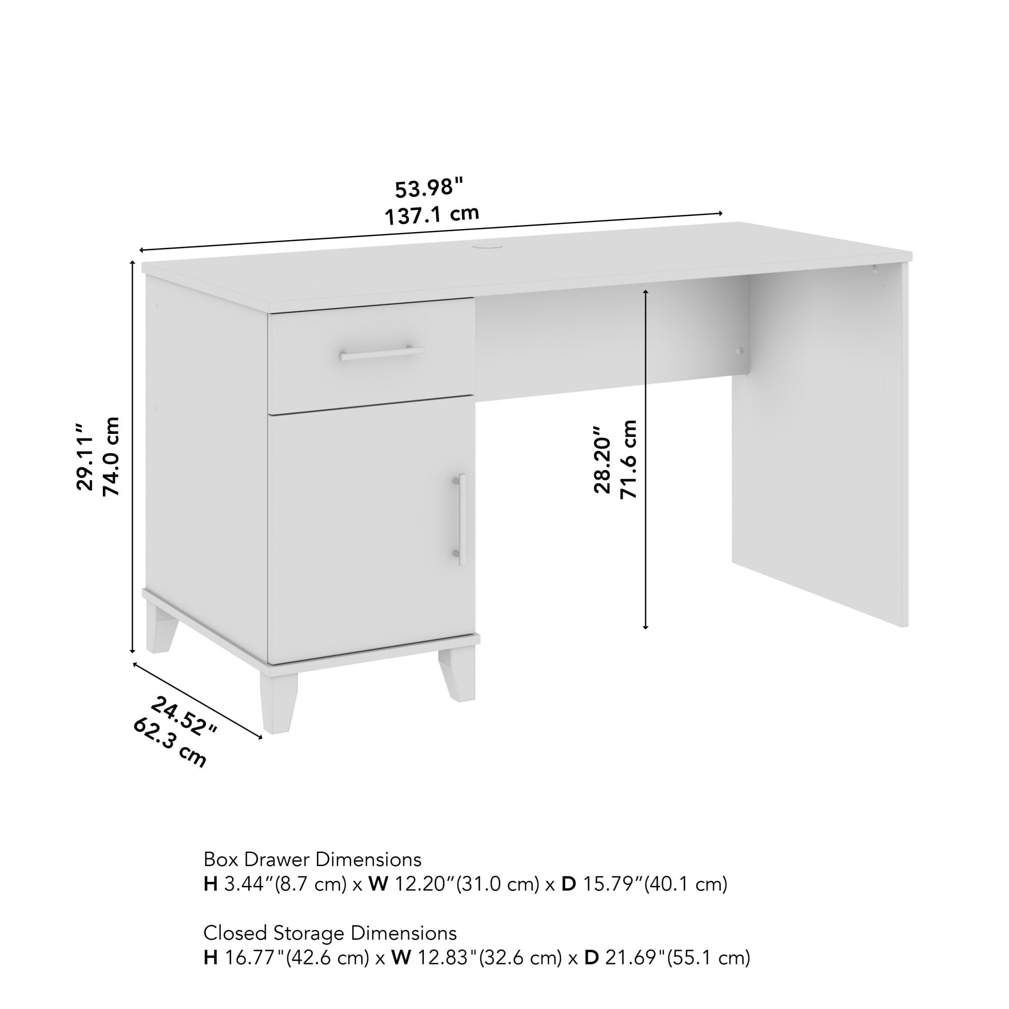 Bush Furniture Somerset 54W Office Desk with Drawer and Storage Cabinet in Ash Gray | Computer Table for Home Office Workspace