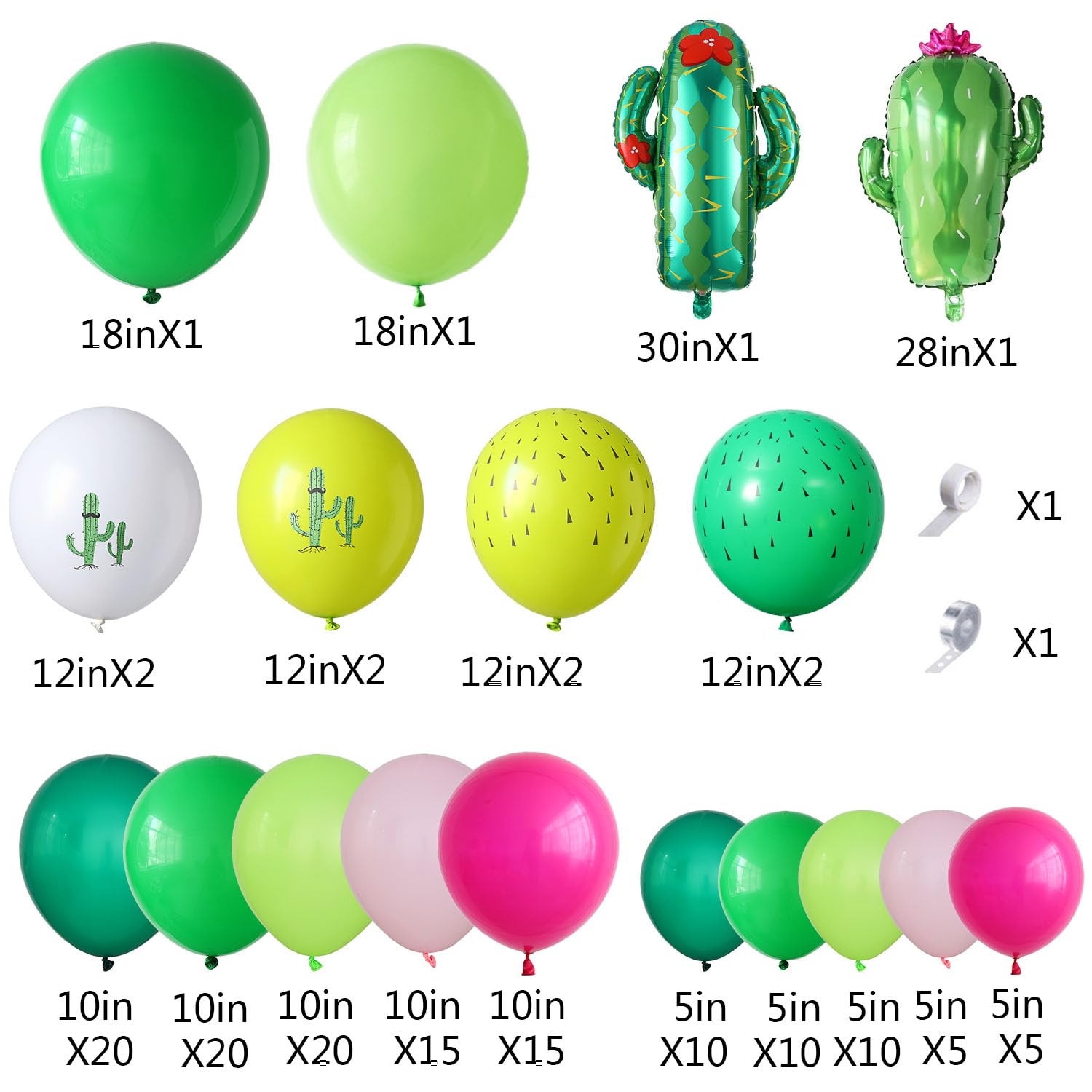 144Pcs Cactus Fiesta Balloon Arch Garland Kit Hot Pink Green Cactus Foil Balloons for Mexican Cactus Taco Birthday Party Summer Jungle Hawaiian Luau Succulent Tropical Party Decorations