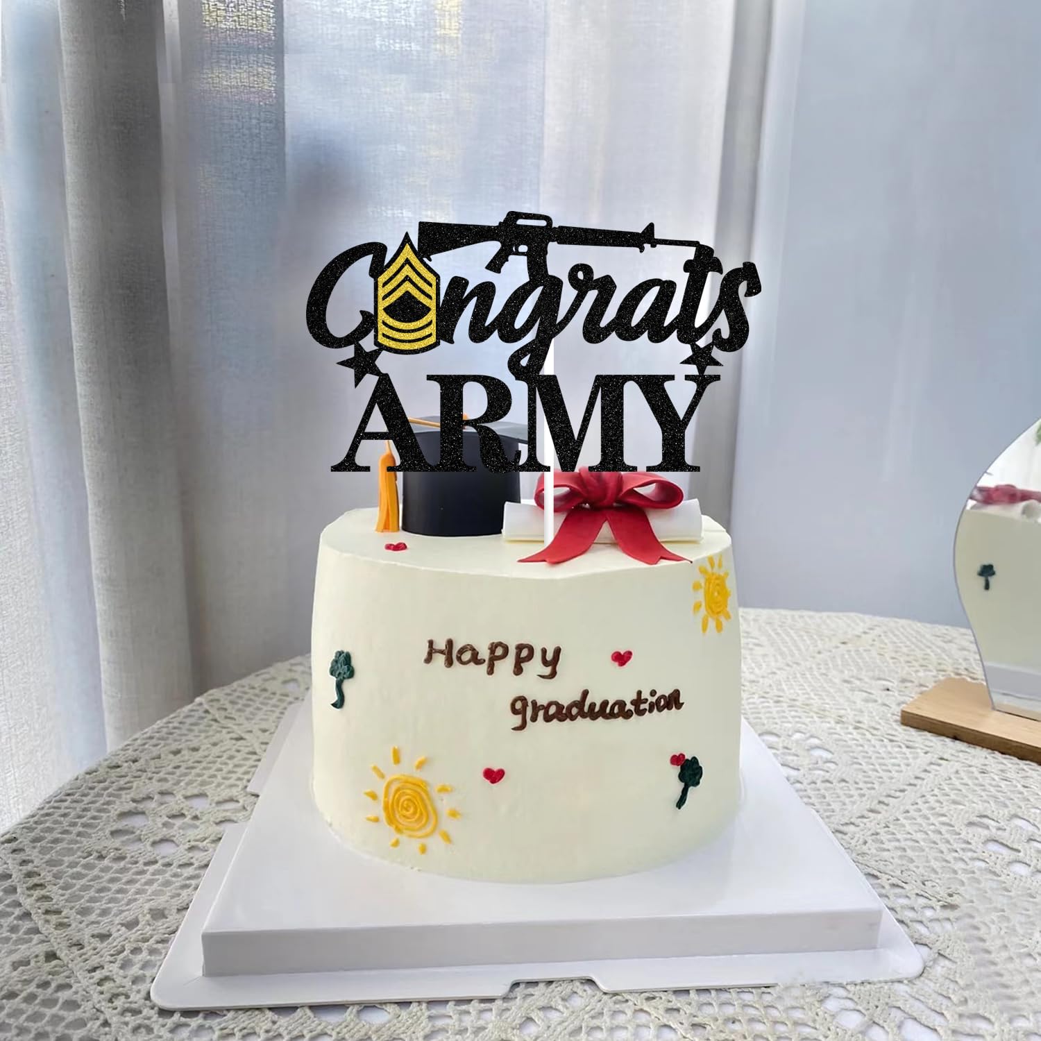 Black Glitter Congrats Army Cake Topper, Army Soldier Fighter Veteran's Day Cake Decorations, Airman Military Themed Graduation Retirement Party Decorations (E-8)