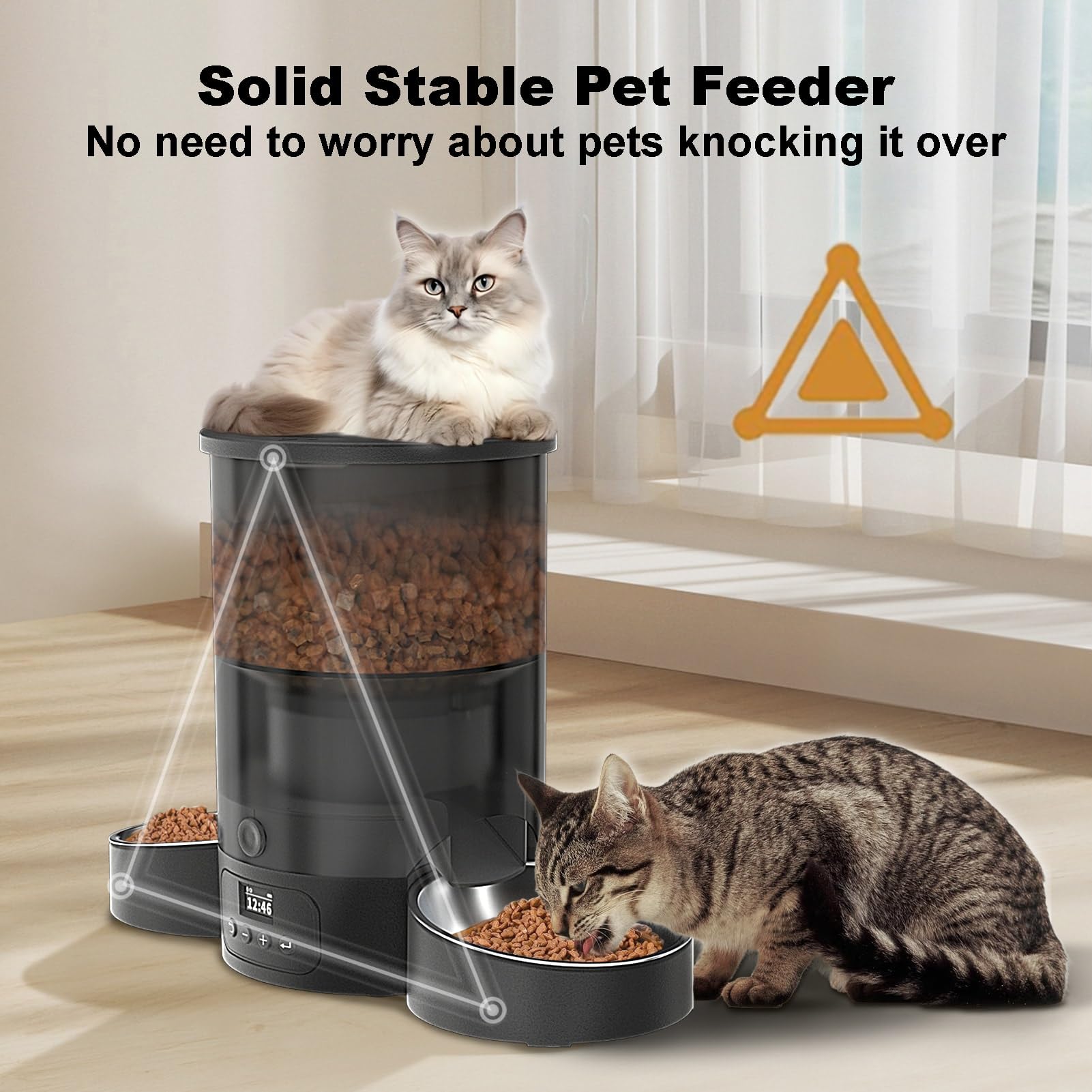 Automatic Cat Feeder for 2 Cats, 3L Cat Food Dispenser SURDY Auto Cat Feeder with 2 Stainless Bowls, 10s Meal Call Dual Power Supply and Timer Setting 12 Portions 6 Meals Per Day for Cats and Dogs