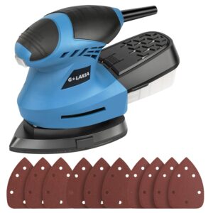 g laxia detail sander, 1.6 amp electric sander with 10pcs sandpapers, 12000 opm hand sander with dust box for woodworking