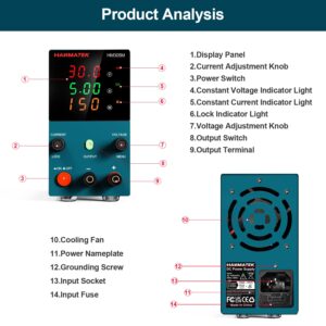 HANMATEK DC Power Supply (0-30 V 0-5 A) HM305M Mini Variable Switching Digital Bench Power Supply