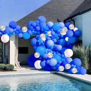 INFLORAL Winter Christmas Wonderland Party Royal Blue Silver and White Balloon Arch Kit Latex Balloon Garland Kit for Birthday Baby Shower Father's Day Graduation Party and Theme Party