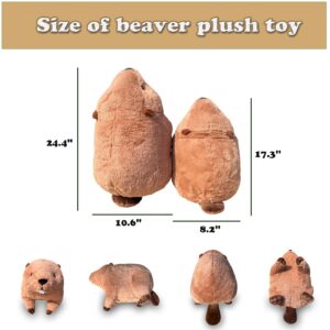 Hofun4U Beaver Plush Pillow with Big Front Teeth, Beaver Stuffed Animal, for Kids Adults (Brown 17.3 inch)