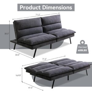 Hcore Couch, Memory Foam Futon,Small Splitback Loveseat Sleeper Sofa Bed Sofabed, Black