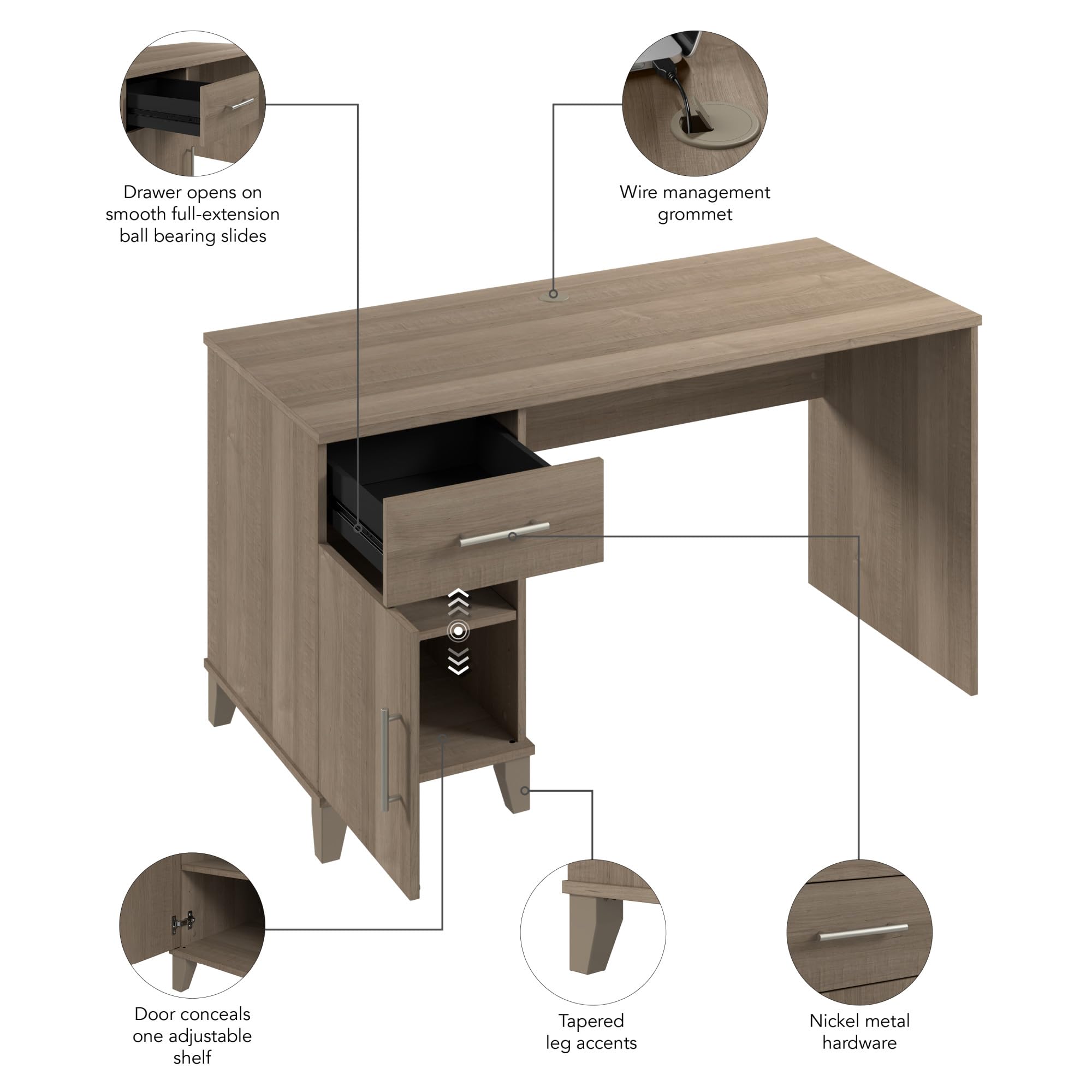 Bush Furniture Somerset 54W Office Desk with Drawer and Storage Cabinet in Ash Gray | Computer Table for Home Office Workspace