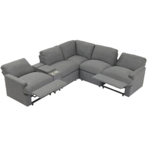 Bellemave Power Recliner Corner Sofa L-Shape Sectional Sofa Home Theater Reclining Sofa Modern 5-Seater Couch with Storage Box, Cup Holders, USB Ports and Power Socket for Living Room (Dark Grey)