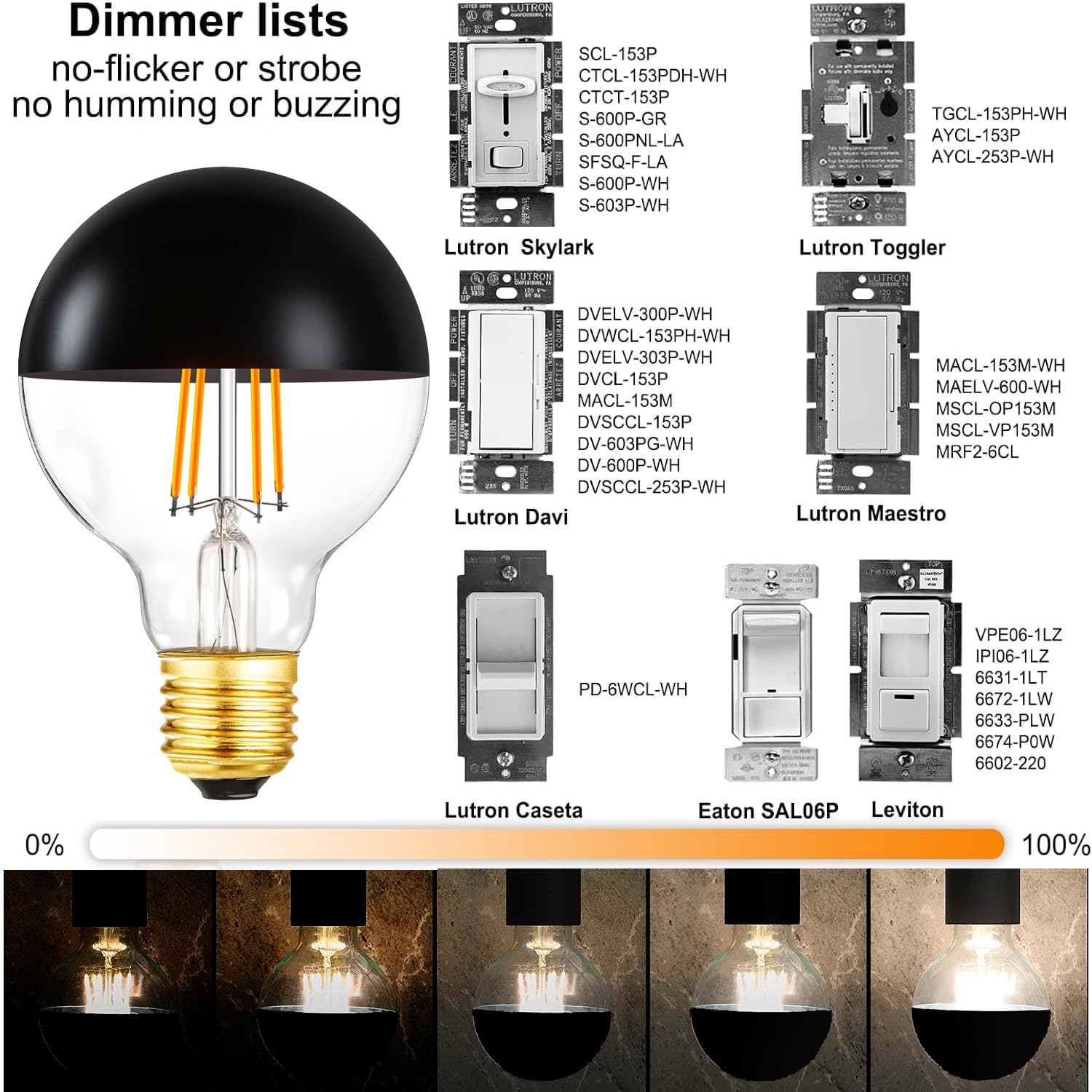 Leools Dimmable Half Black Light Bulb, 6W (60W Eqv.), Anti Glare LED Light Bulbs,2700k Warm White, E26 Silver Dipped Bulb, G25 Globe Light Bulbs for Bathroom, Vanity, Mirror,4Pcs