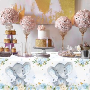 Juweked 3 Pcs Blue Elephant Baby Shower Tablecloth for Boy Baby Shower Table Cloths Rectangle It's A Boy Baby Shower Tablecloth Baby Shower Plastic Table Cover Gender Reveal Decor, 70.8" x 42.5"