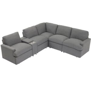 Bellemave Power Recliner Corner Sofa L-Shape Sectional Sofa Home Theater Reclining Sofa Modern 5-Seater Couch with Storage Box, Cup Holders, USB Ports and Power Socket for Living Room (Dark Grey)