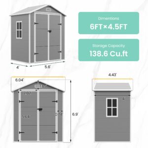 UDPATIO Outdoor Resin Storage Shed 6x4.5 FT, Plastic Garden Shed for Bike, Garbage Can, Tool, Outside Sheds & Outdoor Storage Storage Box with Lockable Door for Backyard, Patio, Lawn, Grey & White