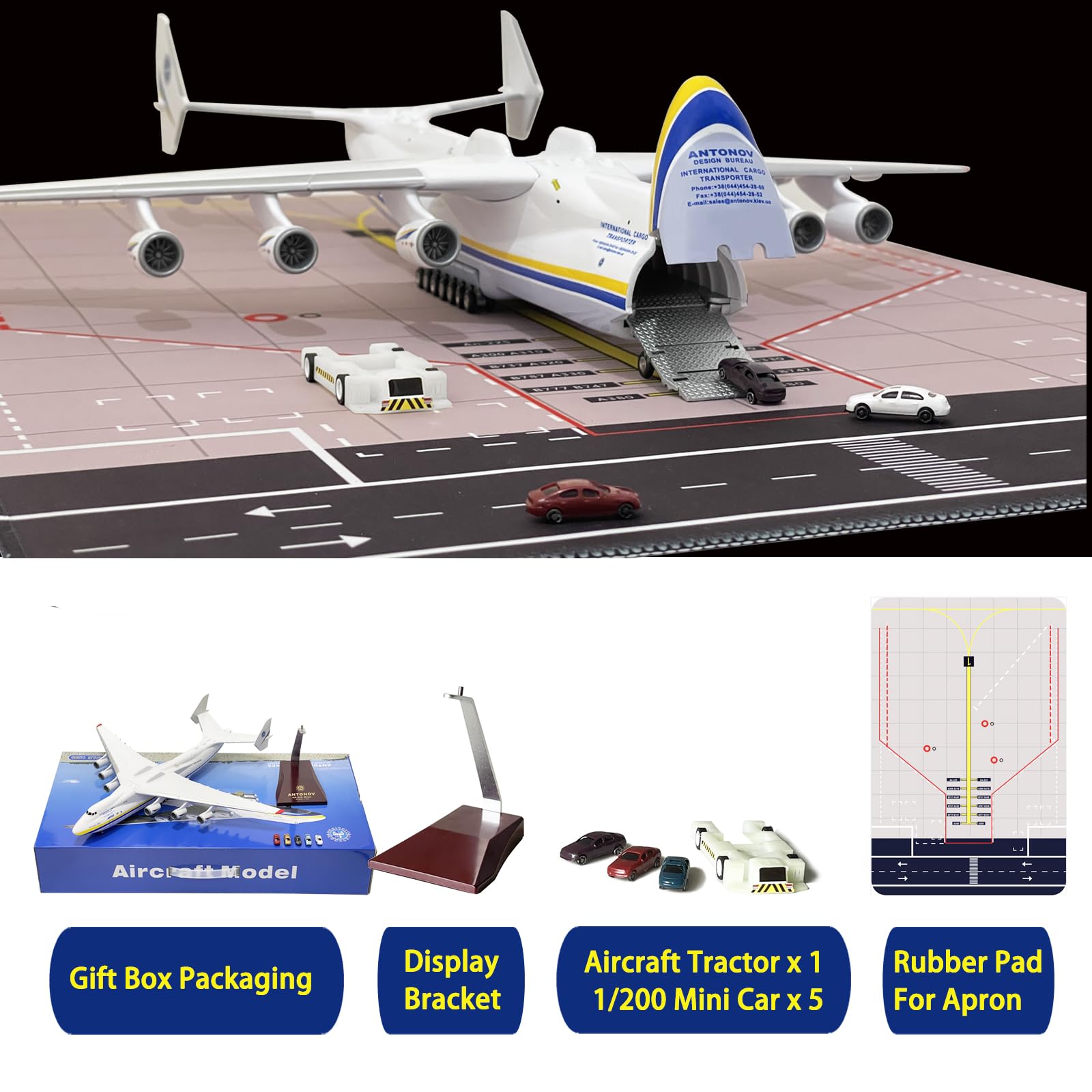 An-225 Aircraft Model 1:200 Scale 16.5” Replica Ukrainian Transport Plane An225 Model Plane Aircraft Model Cabin Can Open Children's Birthday Gift Resin Collectible Figurine