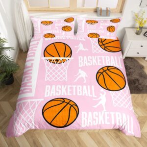 Feelyou Basketball Bedding Set Queen Basketball Lover Comforter Cover Set for Kids Teens Adults Pink Duvet Cover Sport Bedspread Cover Room Decor 3Pcs with 2 Pillow Case