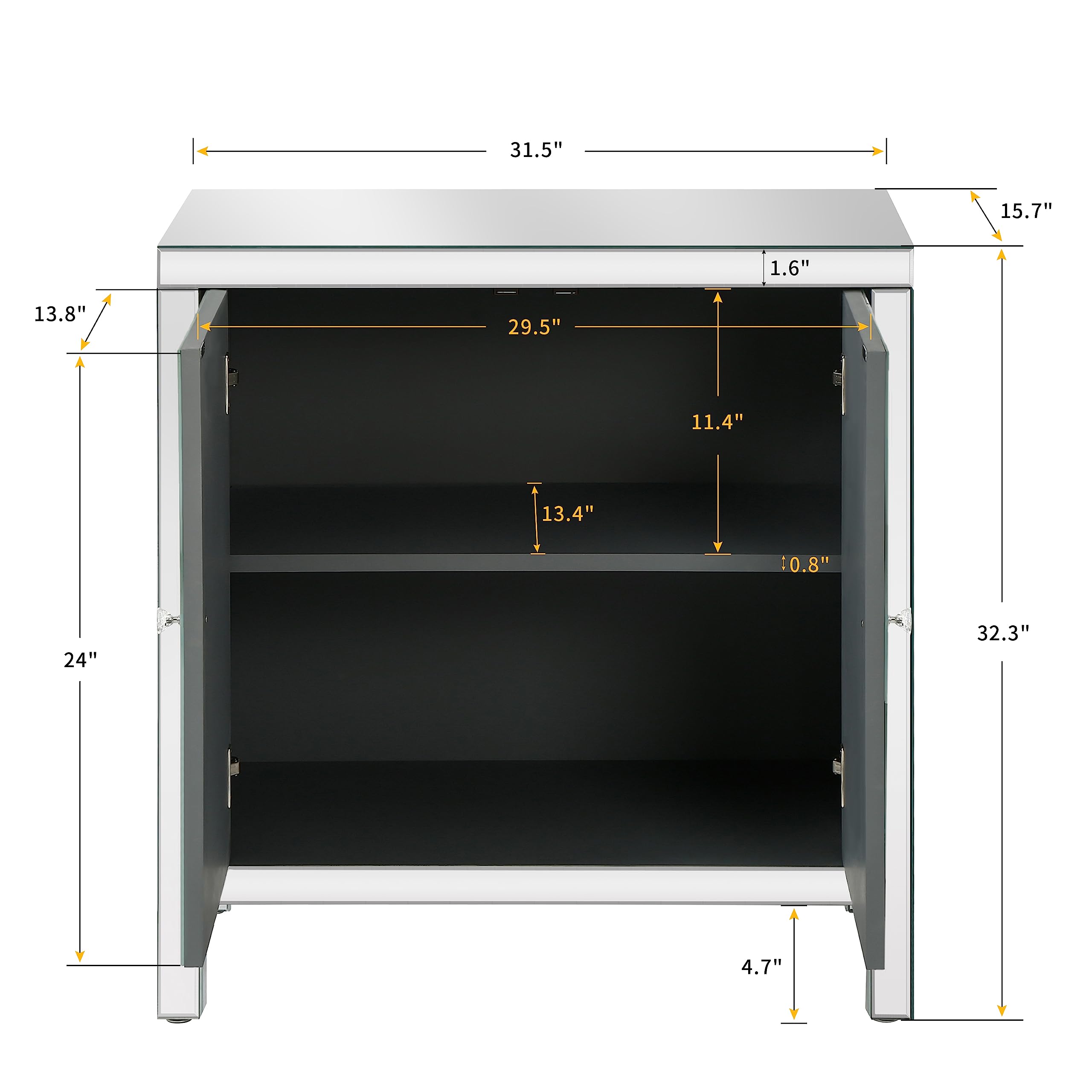 LUMISOL Silver Mirrored Cabinet, Modern Sideboard Cabinet for Entryway Living Room, Floor Cabinet with Crystal Design Handle, Accent Cabinet, Silver White