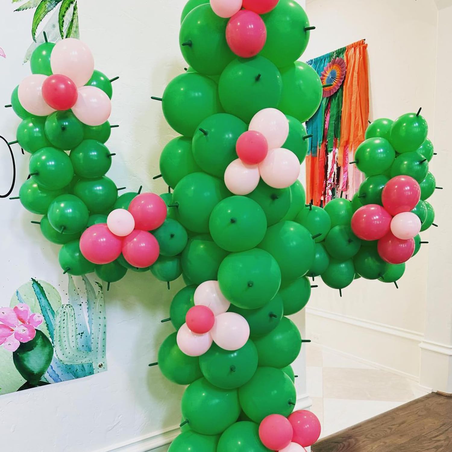 144Pcs Cactus Fiesta Balloon Arch Garland Kit Hot Pink Green Cactus Foil Balloons for Mexican Cactus Taco Birthday Party Summer Jungle Hawaiian Luau Succulent Tropical Party Decorations