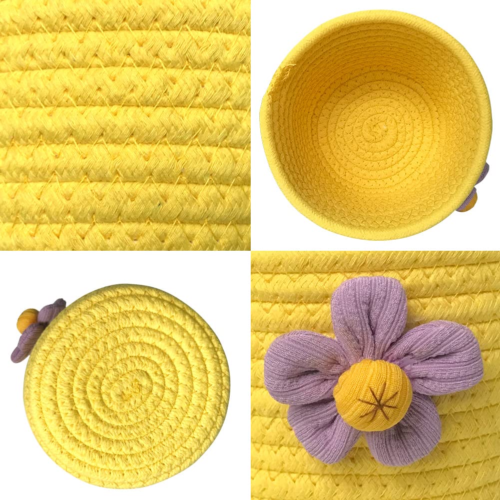 Oaixuilhy 2 Pack Cotton Rope Basket Small Woven Basket for Living Room Shelves Desk Decor (Yellow)