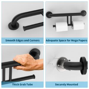 Grab Bar w/Double Toilet Paper Roll Holder Black, iHansee Stainless Steel Shower Support Handle Balanced Support Bars, Wall Mounted Safety Handrail Grab Rail for Elderly Senior Handicap Disabled