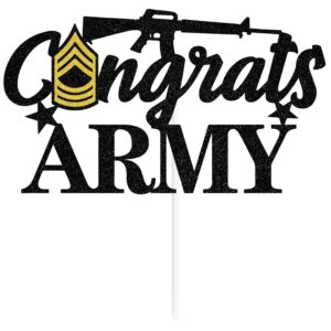 Black Glitter Congrats Army Cake Topper, Army Soldier Fighter Veteran's Day Cake Decorations, Airman Military Themed Graduation Retirement Party Decorations (E-8)